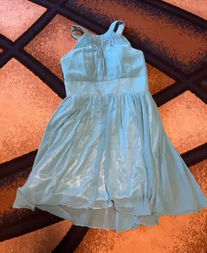 Shimmery Light Blue Midi Dress with Pleated Bodice thumbnail 1