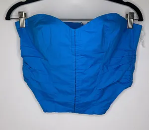 NWT Oh Polly strapless ruched corset top in blue size 6 thumbnail 1