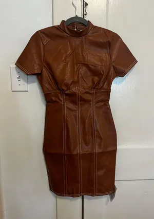 ASOS Brown Pleather Mini Dress thumbnail 5