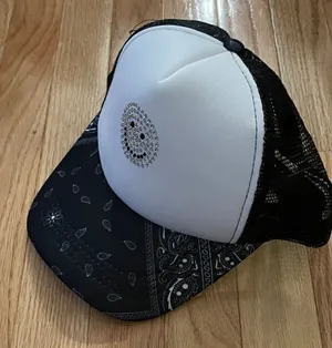 Black and White Trucker Hat with Rhinestone Design thumbnail 1