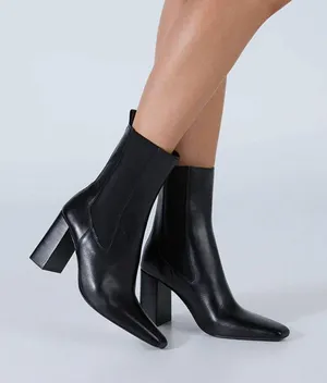 ZARA Heeled Leather Ankle Boots Black thumbnail 1