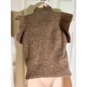 Zara Brown Wool Alpaca Blend Ruffle‎ Sleeve Knit Vest Sweater NEW S thumbnail 4