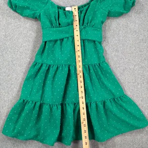 Altar'd State Green Swiss Dot Mini Dress Size Small Tie Back Puff Sleeve Tiered thumbnail 4