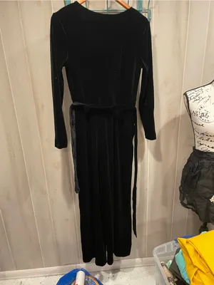 Cute NWT Halara black velvet faux wrap wide leg jumpsuit pockets stretchy active thumbnail 8