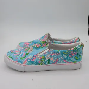 Lilly Pulitzer Julie Slip On Sneakers Womens 7.5M Tropical Floral Blue Pink m‎ thumbnail 2