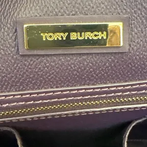 Tory‎ Burch Purple Pebbled Leather Tote Bag Large Double T Logo Work Office thumbnail 10