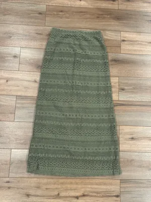 SAHLIE Earthy Beachy Boho Green Crochet Patterned Fitted Maxi Skirt | Size Small thumbnail 2
