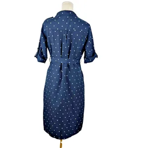 Tokyo Talkies Urban Navy Blue Polka Dot Belted Midi Dress Sz XL thumbnail 3