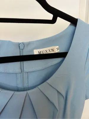 Amazon Light Blue Pleated Scoop Neck Midi Dress thumbnail 2