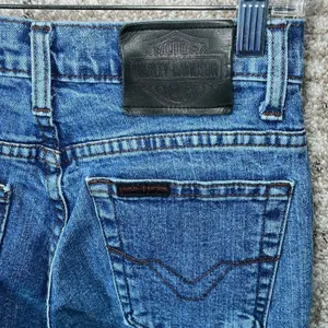 Harley Davidson Blue Jeans Women Size 0 Straight Leg Biker Classic Moto Grunge‎ thumbnail 3