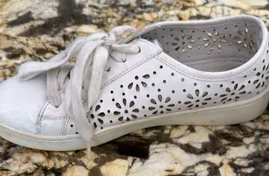White airy sneakers with flower cutouts Size 8 thumbnail 1