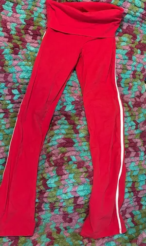 Red fold over cotton on flare leggings thumbnail 1