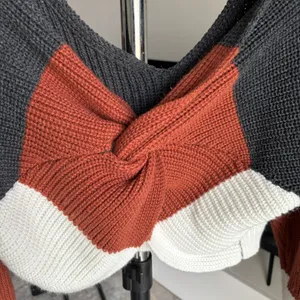 Sweaters For Women Fall Fashion Off Shoulder Ribbed-knit Casual Sweater thumbnail 4