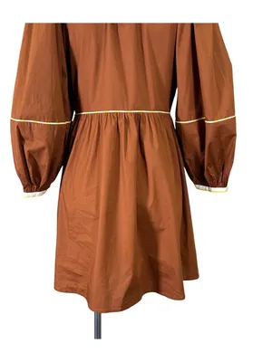NEW Staud Demi Puff Sleeve Contrast Trim Poplin Mini Dress Size XS thumbnail 9