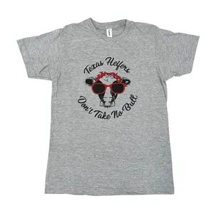 Tultex 202 Adult M Gray Crew Neck Short Sleeve Texas Heifers No Bull Tee Shirt thumbnail 1