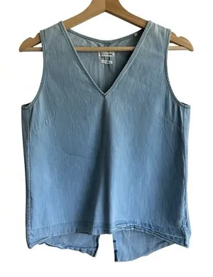 Rag & Bone Jean Kenton Top S Light Wash Chambray Denim Raw Hem V-Neck Sleeveless thumbnail 1