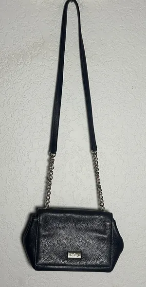Kate Spade Black Leather Crossbody Bag Purse Chain Strap Minimalist Day Evening thumbnail 1