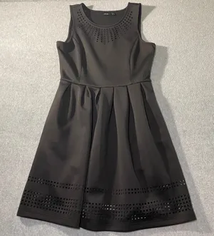 Apt. 9 Fit & Flare Dress Women's Medium‎ Black Laser Cut Pleated Cocktail EUC thumbnail 1