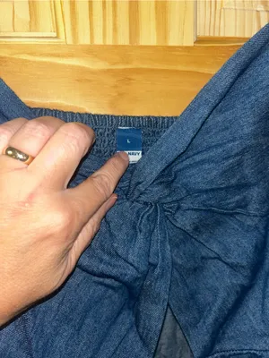 Navy blue denim mini short jumper with tie front detail, size L #mini #summer thumbnail 4