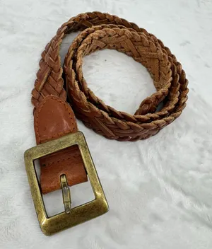Vintage Y2K Brown Leather Braided Belt Brass Buckle Classic 90s Indie Grunge thumbnail 1