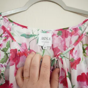 MISA Los Angeles Size Medium Pink Floral‎ Ruffle Mini Dress Smocked Waist Girly thumbnail 7