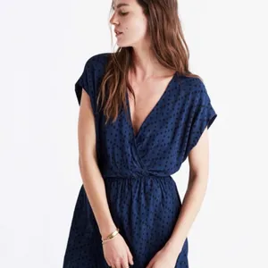 Madewell Navy Blue Wrap-Front Draped‎ Mini Dress in Brushstroke Diamond Size XS thumbnail 2