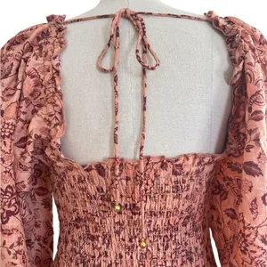 Free People Smock It To Me Mini Dress Apricot Combo Small Boho Fall Cottagecore thumbnail 7