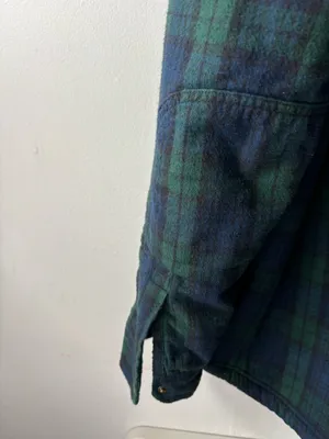 LL Bean Sherpa Lined Plaid Flannel Shacket Blue Green Shirt Men’s SZ XL Fleece thumbnail 7