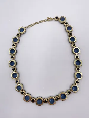 Deep Blue Crystal Gemstone Statement Necklace Costume Jewelry Adjustable Classic thumbnail 3