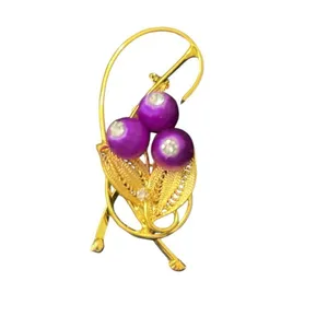 Vintage Purple & Gold Handmade Spun Beads Jewelry Set Clip Earrings & Brooch EVC thumbnail 5