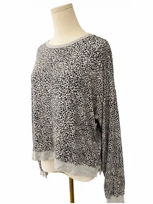 Z Supply Leopard Print Pullover Sweatshirt Top Size M Gray Black thumbnail 2