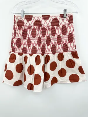 Anthropologie Maeve Smocked Polka Dot‎ Mini Skirt Red/Ivory Size Small thumbnail 3