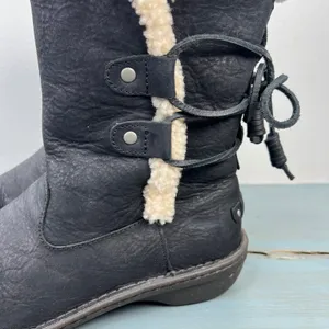 UGG Simmens Black Leather Shearling Lined Winter Boots 1007760 Womens 8 thumbnail 11
