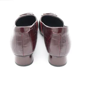 Vero Cuoio Burgundy Croc Embossed Leather Square Toe Buckle Low Block Heel 8 thumbnail 4
