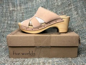Five Worlds By Cordani Zafira Wooden Clog Sandal in Pink Nubuck Leather thumbnail 1