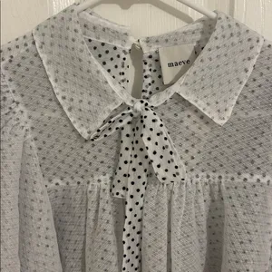 Anthropologie Maeve Short Sleeve Bow Collared Sheer Swing Blouse NWT Size XS thumbnail 6