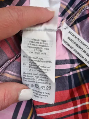 J. Crew Women's Slim Fit Stretch Perfect Pink Stewart Tartan Organic Cotton Top thumbnail 8