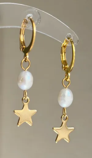 Handmade grunge fairy whimsical y2k style quality pearl star dangle earrings⭐️ thumbnail 1