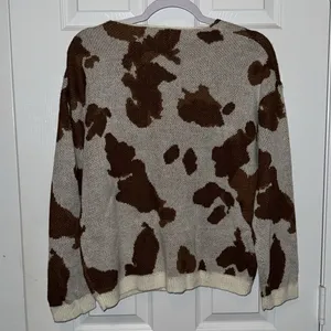 Altar’d State Brown and Cream Cow Print V Neck Sweat Size XS thumbnail 2