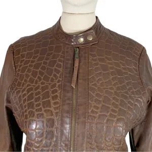 Burns 1876 Leather Embossed Zip Up Jacket Brown Size Small thumbnail 6