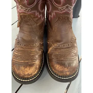 Justin Boots Gypsy Women’s Western Cowgirl Boots Brown Pink Stitching L9903 Size 7B thumbnail 7