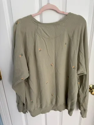 Aerie Green Floral Crewneck Embroidered Sweatshirt thumbnail 3