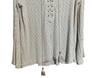 Knox Rose Top Womens Large Gray Waffle Knit Boho Stretch Blouse Ladies thumbnail 5