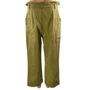 Zara Women's Green High Waisted Wide Leg Baggy Paperbag Trousers Pants Size L thumbnail 3