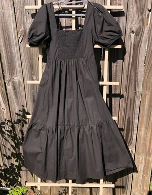the Label Poplin Puff Sleeve Tiered Midi Dress Black - Size Small thumbnail 13