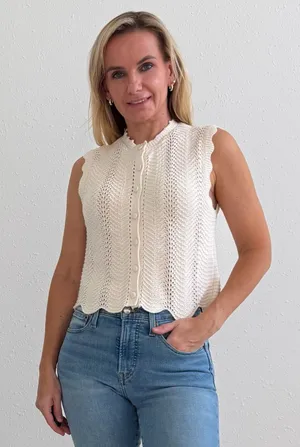 NWT Madewell Pointelle Knit Button Front Sweater Vest Cream XS thumbnail 1