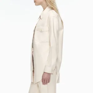 Aritzia Wilfred | Women's 2XS | The Ganna Vegan Leather Shirt Jacket in Birch thumbnail 3