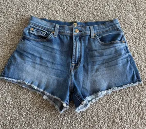 7 For All Mankind Blue Denim Cutoff Shorts with Raw Hem thumbnail 1