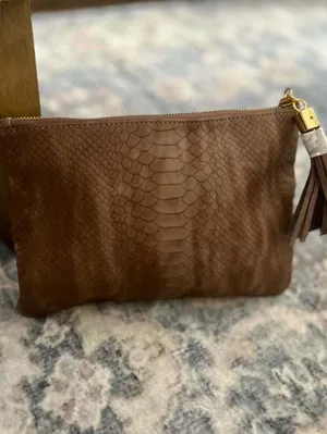 GiGi New York Snakeskin Embossed Leather Clutch thumbnail 2