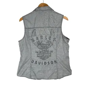 Harley Davidson Y2K Button Down Shirt Vest Sz XL Grey Graphic Back thumbnail 2